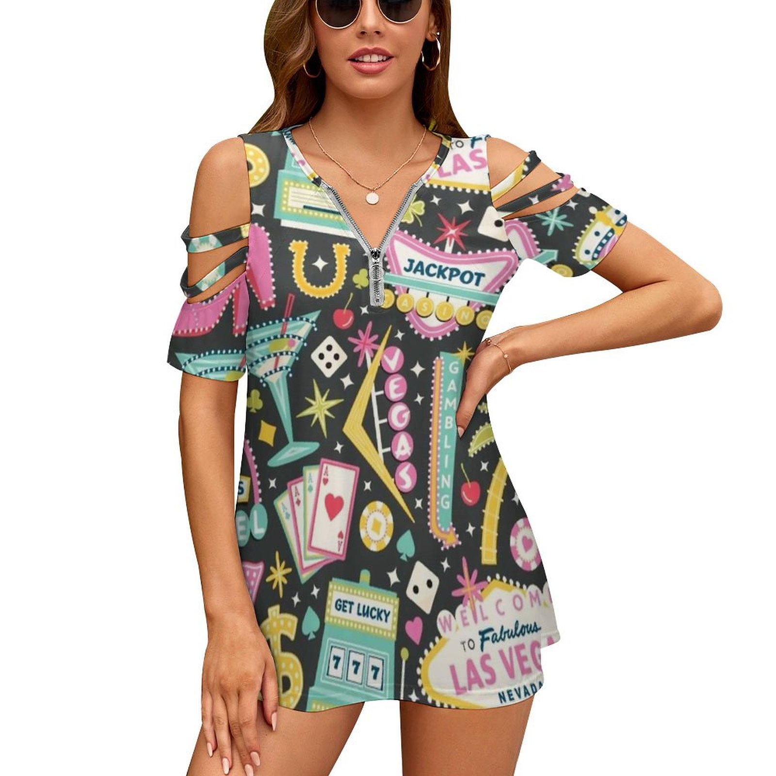 Women Accessories Vector - Женская футболка Viva Las Vegas, летняя